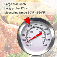 Thermomètre de friture à lecture instantanée, thermomètre à cadran, thermomètre de cuisson de viande avec tige en acier inoxydable de 12 pouces, idéal pour la dinde, le barbecue