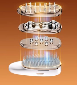Cepillo Masajeador Vibratorio Recargable para Meridianos |   Cabezales Metálicos para Cabeza, Cuero Cabelludo, Hombros y Rostro |   LED de Pulso EMS - Product Image 2