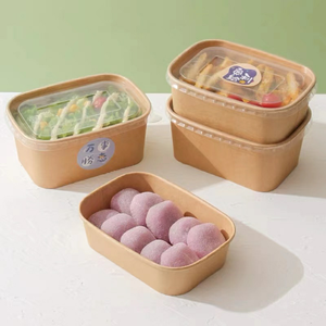 Tazón de Papel Rectangular Desechable Ecológico para Alimentos, Tazón de Papel Kraft para Sopa, Tazón para Aperitivos, Galletas, con Tapa de Papel PP - Product Image 6