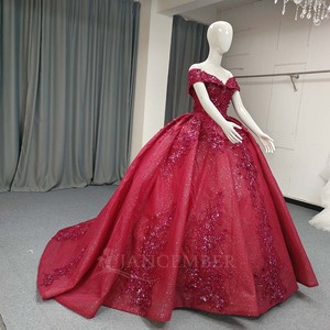 ANY180 Bling <b>Red</b> Off Shoulder <b>Sequins</b> Quinceanera Ball Gown Dresses For Women - Product Image 2