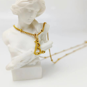 Collana eManco Classic in acciaio inossidabile con iniziali e perline, ciondolo a forma di cuore con lettera artistica, nome personalizzato, regalo di fidanzamento. - Product Image 5