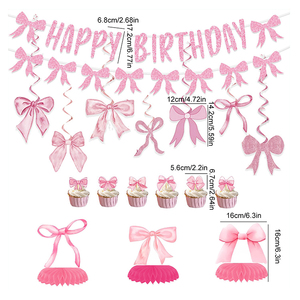 Set di Decorazioni per Feste a Tema San Valentino e <span class=keywords><strong>Compleanno</strong></span> per Ragazze, Elegante Set Moderno con Fiocco Rosa, Banner e Decorazioni da Tavolo in Carta - Product Image 1