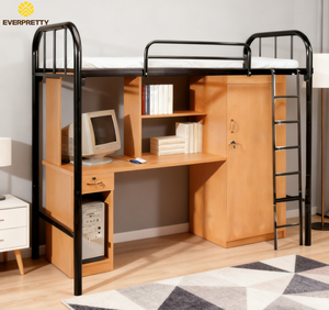 <span class=keywords><strong>Lit</strong></span> superposé moderne en métal pour étudiants avec <span class=keywords><strong>bureau</strong></span> et armoire en bois, idéal pour dortoir scolaire, appartement et chambre à coucher - Product Image 1