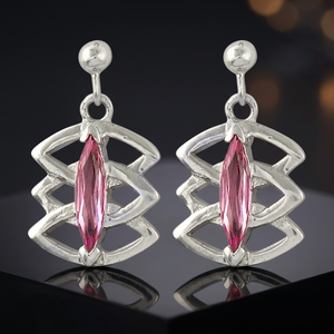 Art Palace 925 <b>Silver</b> <b>Drop</b> <b>Earrings</b> With Pink Marquise Cut Crystal Geometric Design For Women's Everyday Wear - Product Image 1