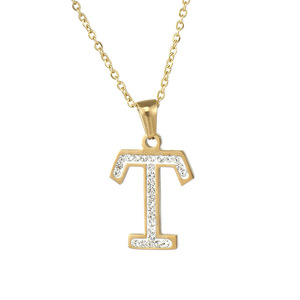 Collar de Acero Inoxidable al por Mayor con Colgante de Letra y Diamante, Collar de Acero de Titanio con Diamantes y Oro de 18k para Mujer - Product Image 3