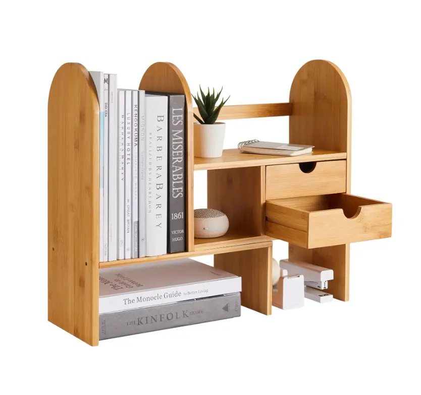 Organisateur de bureau en bois extensible présentoir en bois naturel étagère organisateur d'étagère de bureau en bambou