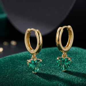 Pendientes de Aro Colgantes de Plata de Ley Chapados en Oro de 18K con Zirconia Verde de Corte Corazón de 10g, de Moda, para Mujer, Joyería para Regalo y Fiesta - Product Image 2
