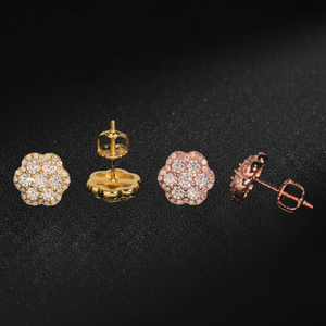 Orecchini a Perno con Fiore in Moissanite VVS Colore D, Gioielli Hip Hop in Argento <span class=keywords><strong>925</strong></span> con Chiusura a Vite per Uso Quotidiano - Product Image 2