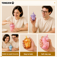 Jouet anti-stress TONGXIN en forme de tasse de bubble tea en argile brillante et croustillante, jouet macaron moelleux, jouet anti-stress Boba Tea Squishy Crunchy Squish Toy Studio