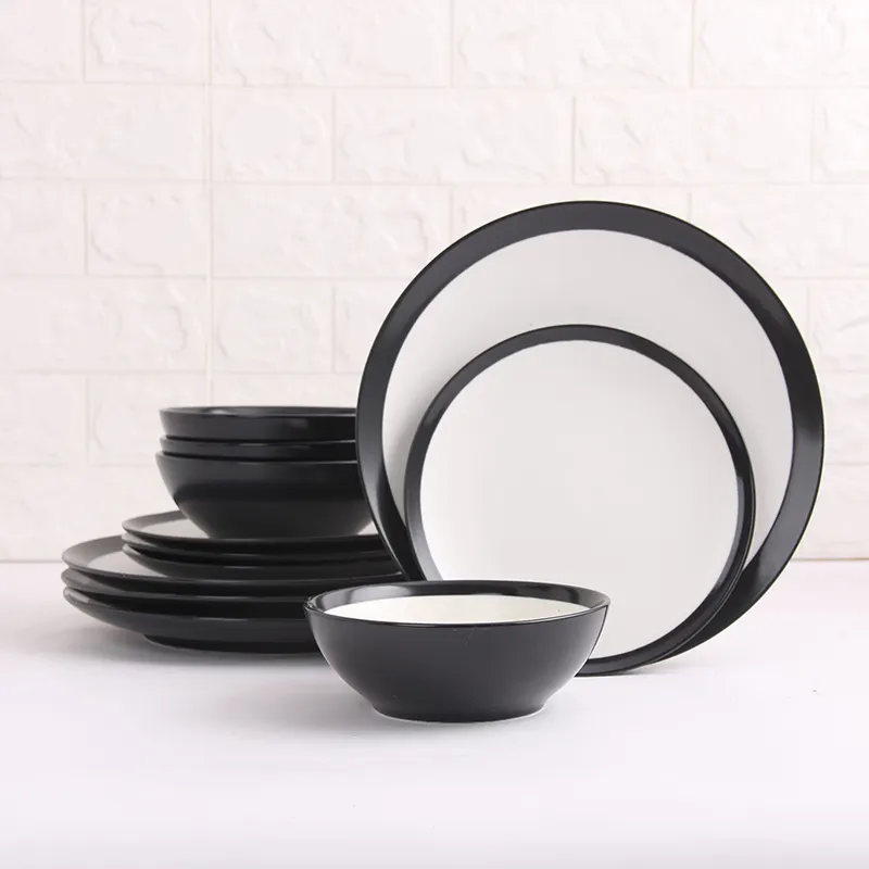 Dehua Ceramic Round Shape Solid Matte Black Dinner Plate set Porcelain dinnerware sets