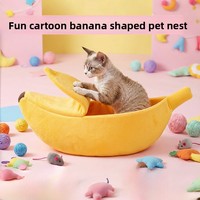 Lit pour animaux de compagnie créatif en forme de banane, en peluche, pour chat, hiver, chaud, dessin animé, nid pour animaux de compagnie, adapté aux chiens et aux chats, sensation de sécurité