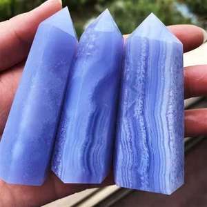 Pierre semi-précieuse en agate bleue bohème en gros, pilier marbré blanc et bleu foncé, pour spécimen minéral, cadeau - Product Image 1