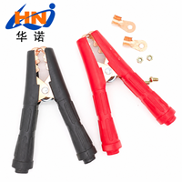 Pince crocodile robuste en fer et cuivre pour chargeur de batterie de voiture, longueur 145 mm, avec poignée isolée en PVC rouge/noir