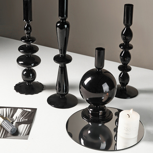 Decorazioni Creative ornamenti portacandele in vetro moderno Retro Home soggiorno tavolo in vetro nero a lume di candela romantico - Product Image 1