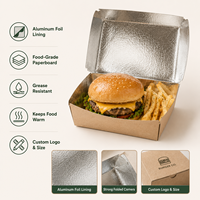 Boîte à hamburger jetable en papier doublé d'aluminium, emballage alimentaire personnalisé pour restaurant de restauration rapide