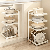 Étagère à casseroles réglable en acier au carbone, organisateur de batterie de cuisine, étagère de rangement multi-niveaux, plateau amovible, support à casseroles pour armoire