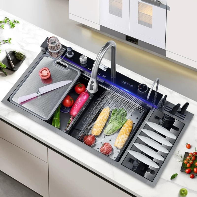 Waterfall Multifunction Smart Modern Draining Single Bowl Stainless Steel Kitchen Sink With Dishwasher