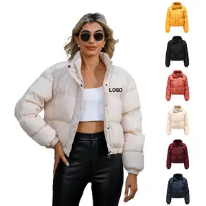 Gola alta das mulheres em branco inverno cortadas casacos casacos 2023 logotipo personalizado grosso quente curto puffer jaqueta mulheres jaquetas bombardeiro