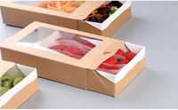 Kartonnen wegwerpverpakking voor afhaalmaaltijden, kraftpapier, uittrekbare doos voor fruitsalade met logo en transparant venster