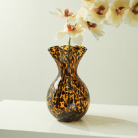 Vase à fleurs en verre Art Déco artisanal en écaille de tortue ambrée, écologique, moderne, pour la maison, le bureau, centre de table, décoration