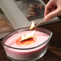 Bougie parfumée de luxe à effet crépitant avec cœur en bois, grand pot en verre ovale superposé avec cire de soja, décoration d'intérieur, cadeau d'anniversaire/de Noël
