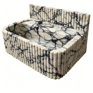 <span class=keywords><strong>Lavabo</strong></span> de Mármol Calacatta Viola de Lujo Tallado a Mano, <span class=keywords><strong>Lavabo</strong></span> de Piedra Natural Elegante para Colocar Sobre Encimera, para Villas y Hoteles - Product Image 1