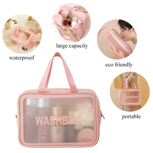 Sac de plage de maquillage PU grande capacité pour femmes personnalisable Portable voyage pour housse de toilette toile imperméable motif géométrique - Product Image 3