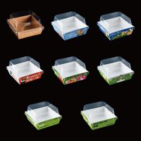 Conteneur trapézoïdal en papier kraft de qualité alimentaire à impression personnalisée pour l'emballage de gâteaux, de sushis, de hamburgers, de sandwichs, plastique transparent