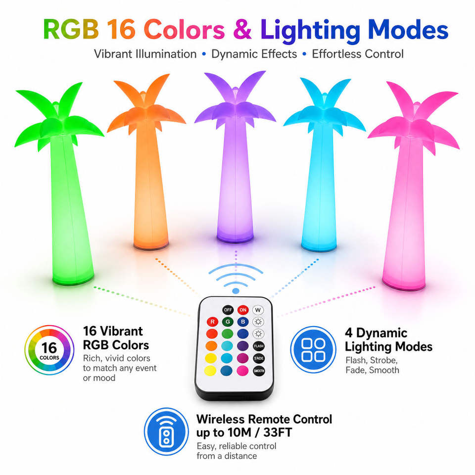 RGB Inflatable Palm Tree LED Pillar Light Polyester Advertising Display ...
