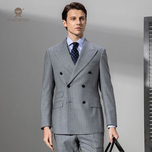 Abiti <span class=keywords><strong>Classici</strong></span> da Uomo in Lana <span class=keywords><strong>Super</strong></span> 140'S, Collo a Punta, Doppiopetto con 6 Bottoni, Stile Italiano per Completo Maschile - Product Image 5