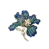 Bros Bunga Enamel Lapis Tembaga Retro, Aksesoris Bunga Peony Mewah untuk Wanita
