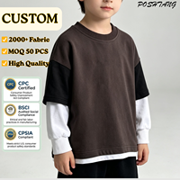Atasan Lengan Panjang Dua Potong Model Longgar untuk Anak, Kerah Bulat dengan Manset & Pinggiran Berbahan Rib