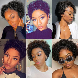 วิกผมแท้สำหรับผู้หญิง Pixie Cut ขนาด13X1วิกผมด้านหน้าแบบมีลูกไม้ใสผมหยิกสั้นบ๊อบ<span class=keywords><strong>ยาว</strong></span> - Product Image 2