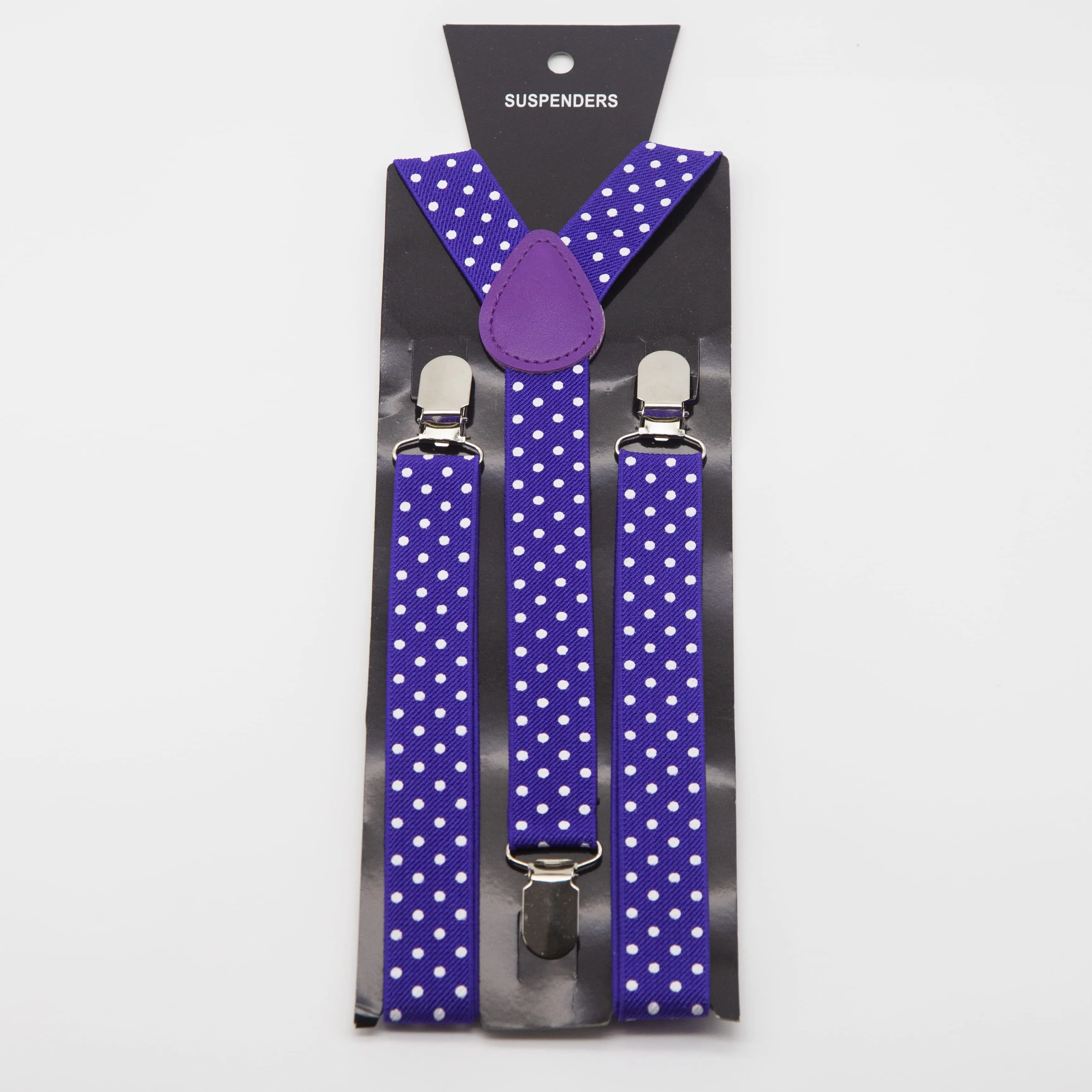 AK065 Purple Elastic 3 Clip Dotted Brace Unisex Party Dot Pattern Suspenders for Men Shirt Women Adult