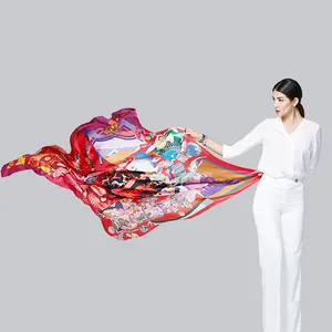 Fabrication personnalisée cou foulard en soie Designer impression imprimé femmes dames carré pur sergé Satin 90x90 100% foulards en soie