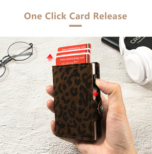 Leopard Print RFID Blocking <b>Card</b> <b>Holder</b> <b>Wallet</b> Slim Automatic <b>Card</b> Release Button Closure Credit <b>Card</b> Case - Product Image 1