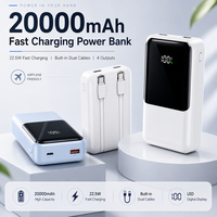 Cargador Portátil de Alta Capacidad de 20000 mAh con Cables Tipo C Integrados, Carga Rápida de 22.5 W para Viajes