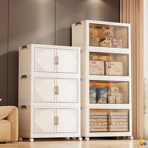 8095-1 Bacs de rangement avec couvercles Armoire de rangement empilable pliable avec roues Organisateurs et rangement de placard pliables en plastique - Product Image 5