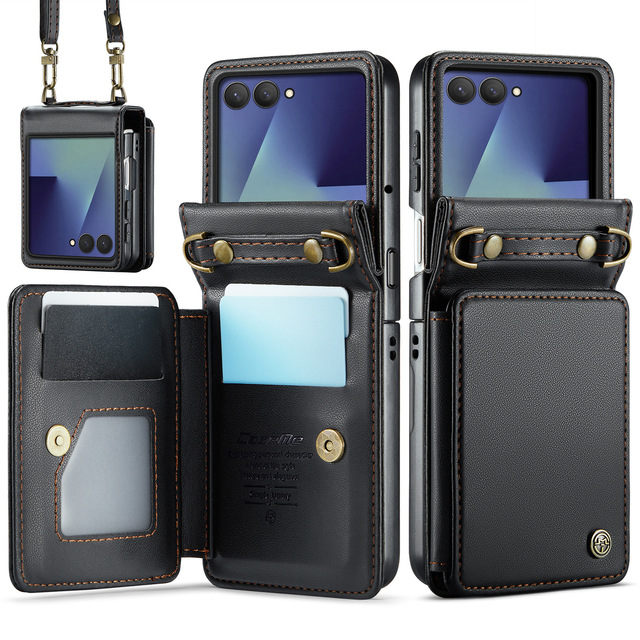 Luxury PU Leather Flip Cover Wallet Phone Case with Card Slot for Samsung Galaxy Z Flip 7 6 5 Phone Case