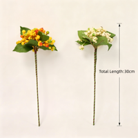 Vente en gros usine – Branche artificielle de baies jaunes de 30 cm avec feuilles, fausse branche de baies pour centre de table et arrangement floral