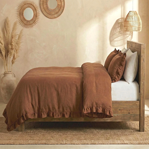 <span class=keywords><strong>Housse</strong></span> <span class=keywords><strong>de</strong></span> <span class=keywords><strong>couette</strong></span> en <span class=keywords><strong>lin</strong></span> brun avec bordure à volants, ensemble <span class=keywords><strong>de</strong></span> literie en <span class=keywords><strong>lin</strong></span> lavé doux, décoration <span class=keywords><strong>de</strong></span> chambre rustique style ferme - Product Image 4