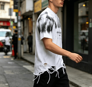 T-shirt personnalisé pour homme à manches courtes, col rond, imprimé, style streetwear, motif oversize, en coton blanc - Product Image 3