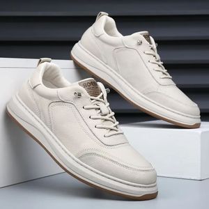 Zapatos para Caminar de Cuero Genuino Blanco, Punta Redonda, Cordones, Forro de Malla, Suela de Goma, Transpirables para Todas las Estaciones, Entresuela de EVA - Product Image 2