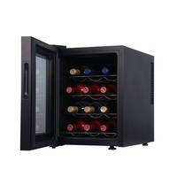 Réfrigérateur à vin électronique thermo-régulé de 32 L, 12 bouteilles, petit réfrigérateur à vin avec porte en verre, bar à domicile, bureau, mini cave à vin d'extérieur