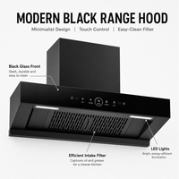 Hotte de cuisine murale noire de 600 mm, design en forme de T, en acier inoxydable, fournisseur de hottes de cuisine, cuisines à gaz en gros