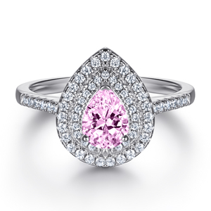 Cincin bentuk hati batu merah muda 18K berlapis emas mawar 925 perak murni cincin pertunangan set untuk wanita - Product Image 3