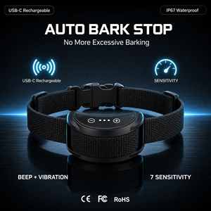 Collier <span class=keywords><strong>anti</strong></span>-<span class=keywords><strong>aboiement</strong></span> automatique <span class=keywords><strong>pour</strong></span> chiens, sans choc, avec bip et vibration, rechargeable par USB-C, étanche IP67 - Product Image 1