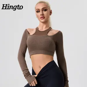 Factory Custom Long Sleeve Hollow Shoulder T-shirt Wholesale High Elastic Women's Long Sleeve Sports Running Shirt