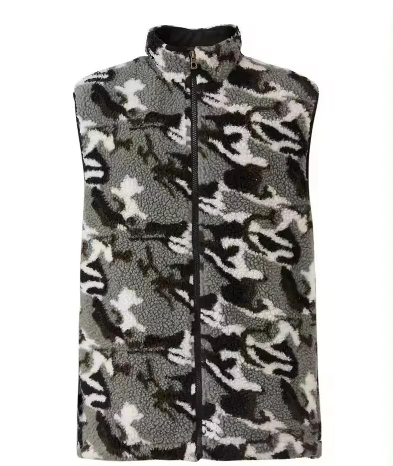 OEM Custom Warm Outdoor Sleeveless Polar Fleece Jacket Outdoor Mens camouflage hiphop oversized Vest
