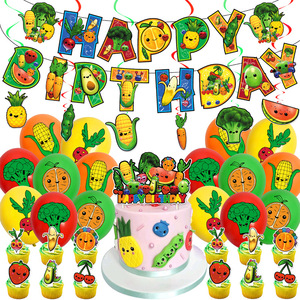 Set de Fiesta Temática de Cumpleaños de Osos y Frutas, Banner de Feliz Cumpleaños de Dibujos Animados, Combinación de Globos, Artículos de Fiesta, Decoración para Niños - Product Image 1